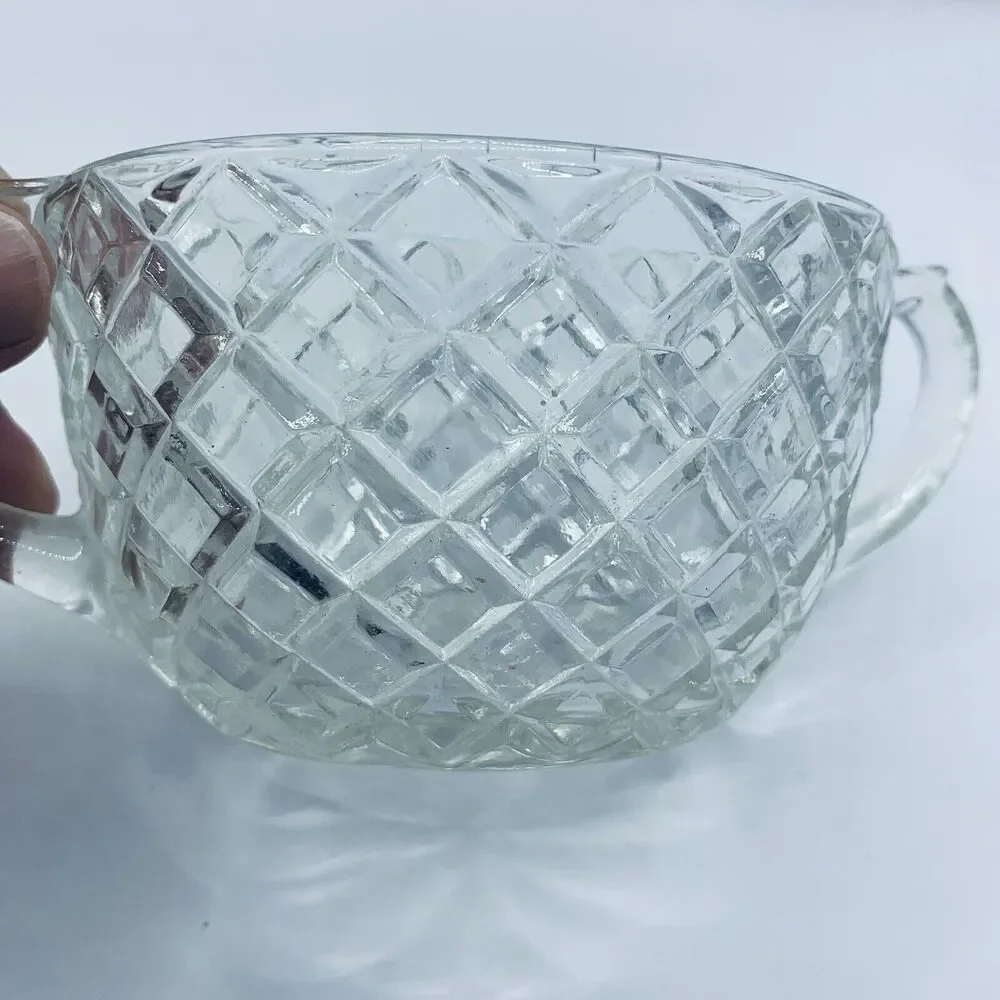 Anchor Hocking Waterford Waffle Cut Crystal Sugar Bowl with Lid 1938-1944 Oval